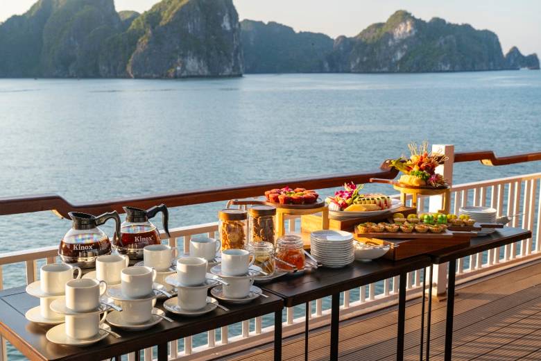 Deck tables on the open air