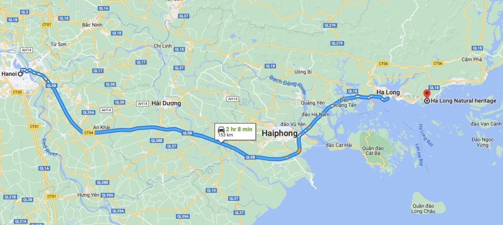 Hanoi to Halong Bay map