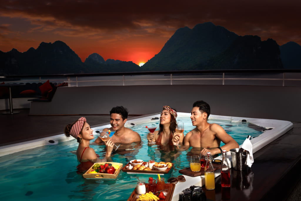 Indulge in an amusing Sundown Pool Party on Halong Bay Cruise